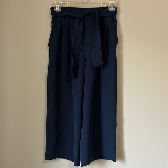 Lululemon Noir Crop Pant Navy Wide Leg High Rise Belted Tie Waist Capri Sz 4 - Picture 2 of 15